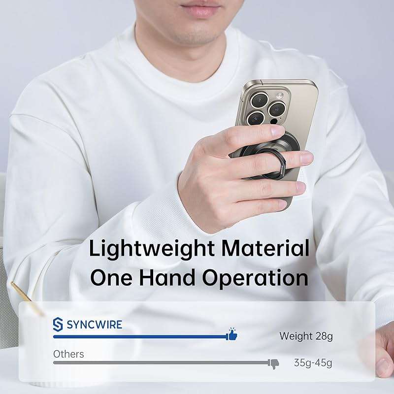 SYNCWIRE Magnetic Phone Ring Holder for MagSafe, 360° Rotation Cell Phone Grip Stand Finger Ring Kickstand Two-Sided Magnet Compatible with iPhone 17 Pro Max 16 15 14 13 12 MagSafe Accessories - Image 8