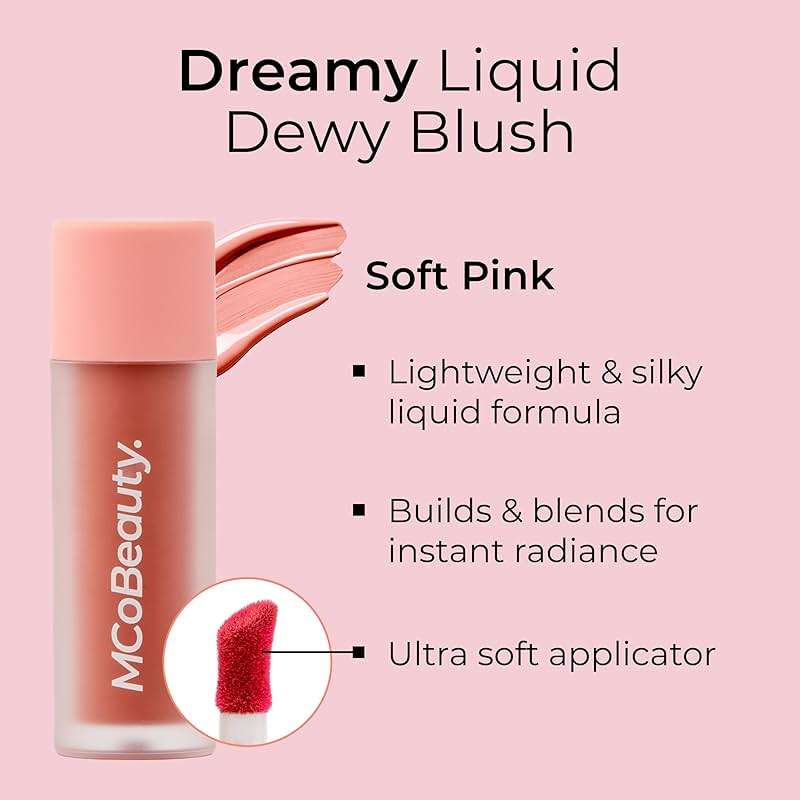 MCoBeauty - Dream Liquid Dewy Blush for Cheeks - Soft Pink Radiant Flush Shade - Fresh Glowing Cheeks - 4.6ml - Vegan, Cruelty Free - Face Makeup, Blush Liquid - Image 2