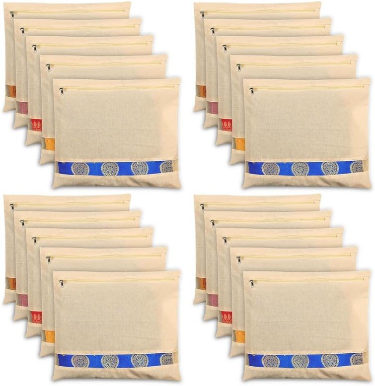 Housify Cotton Saree Covers with ZIP - Pure Cotton 20 Big Size(16.5×14.5 Inches) Single Sari Storage Bags/Cover/Pouches for Packing New Sadi - Wardrobe Organizer for Sarees/Cloths With Window (20) - Product Image