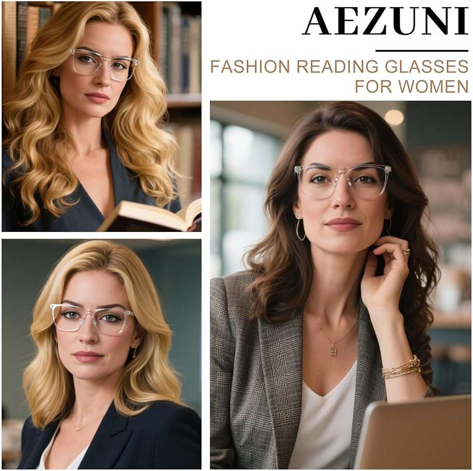 AEZUNI Oversized Square Reading Glasses for Women Classic Large Frame Readers 1.0 1.5 2.0 2.5 3.0 3.5 4.0 5.0 6.0 - Image 2