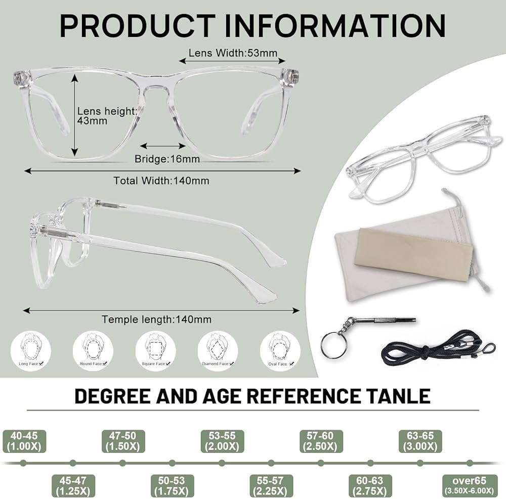 AEZUNI Oversized Square Reading Glasses for Women Classic Large Frame Readers 1.0 1.5 2.0 2.5 3.0 3.5 4.0 5.0 6.0 - Image 6