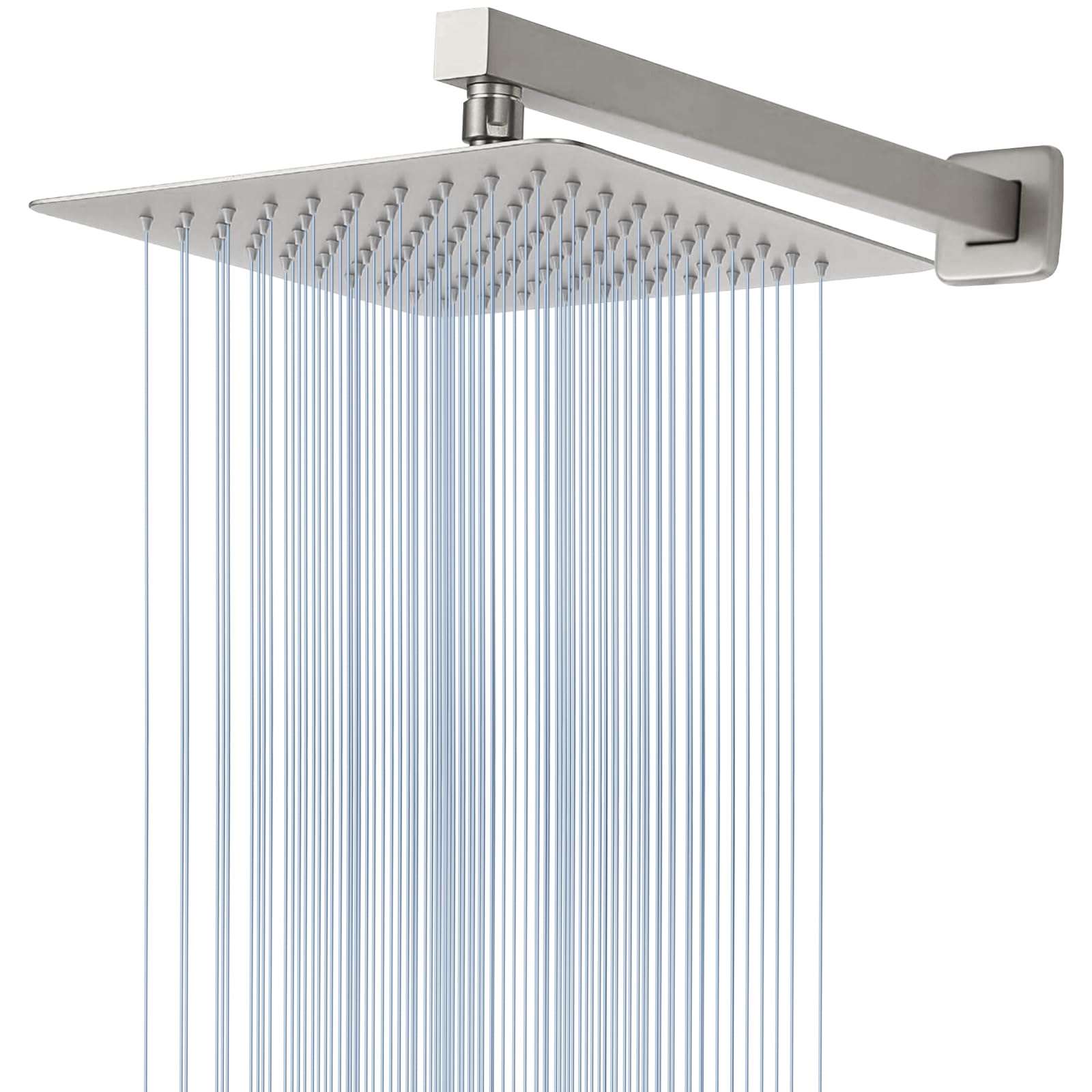 Voolan All Metal Shower Head with Extension Arm, Stainless Steel Waterfall Rainfall Showerheads, High Flow Bathroom Square Rain Shower Head (10’’ Shower Head with 16’’ Shower Arm, Brushed Nickel) - Image 1