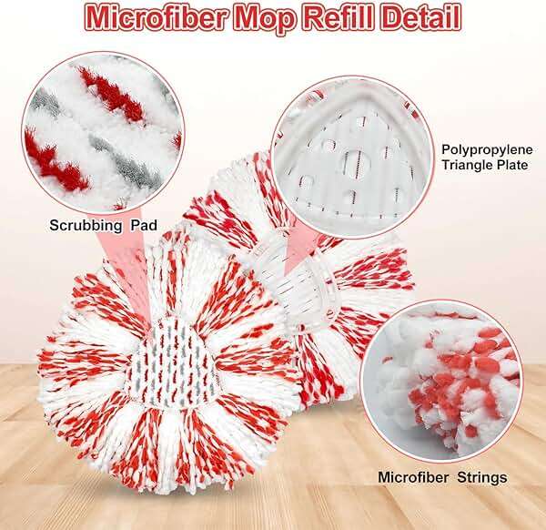 3 Pack Deep Clean Refill Compatible with O Ceda EasyWring Spin Mop & Bucket System Microfiber Mops Heads Refill for Oceda Easywring 1 Tank Spin Mop System, 40% More Cleaning Power, Scrub Pad - Image 4