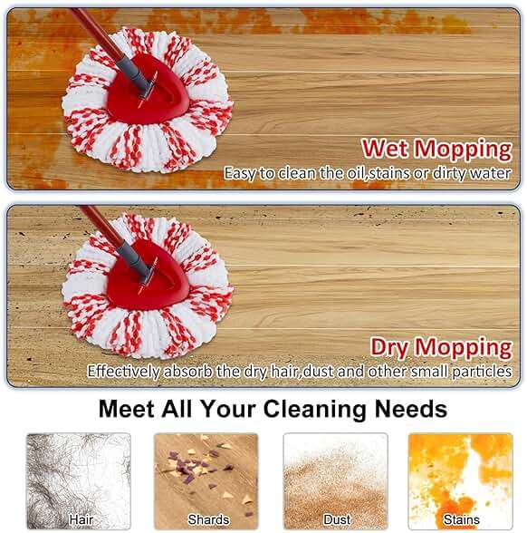 3 Pack Deep Clean Refill Compatible with O Ceda EasyWring Spin Mop & Bucket System Microfiber Mops Heads Refill for Oceda Easywring 1 Tank Spin Mop System, 40% More Cleaning Power, Scrub Pad - Image 8