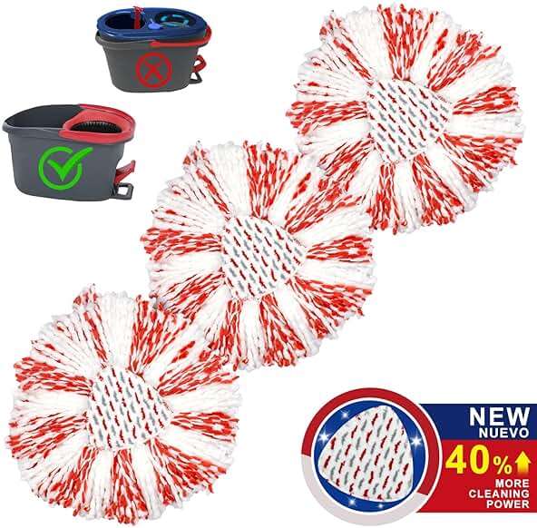 3 Pack Deep Clean Refill Compatible with O Ceda EasyWring Spin Mop & Bucket System Microfiber Mops Heads Refill for Oceda Easywring 1 Tank Spin Mop System, 40% More Cleaning Power, Scrub Pad - Image 9
