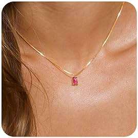 FUNEIA Diamond Necklaces for Women 14K Gold Plated Emerald Birthstone Necklace for Women Mothers Dainty Gold Necklace Blue Green Cubic Zirconia Pendant Necklace Birthday Gifts for Women Jewelry - Image 1