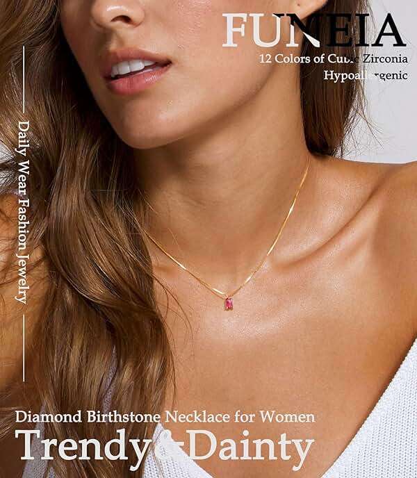 FUNEIA Diamond Necklaces for Women 14K Gold Plated Emerald Birthstone Necklace for Women Mothers Dainty Gold Necklace Blue Green Cubic Zirconia Pendant Necklace Birthday Gifts for Women Jewelry - Image 2