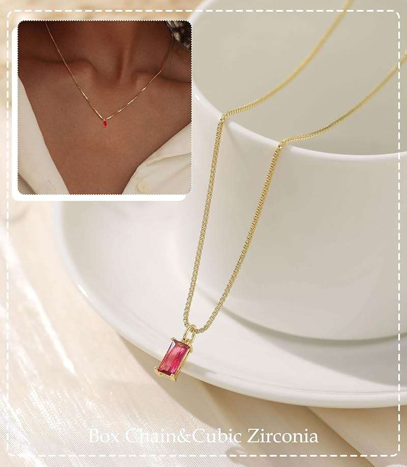 FUNEIA Diamond Necklaces for Women 14K Gold Plated Emerald Birthstone Necklace for Women Mothers Dainty Gold Necklace Blue Green Cubic Zirconia Pendant Necklace Birthday Gifts for Women Jewelry - Image 3