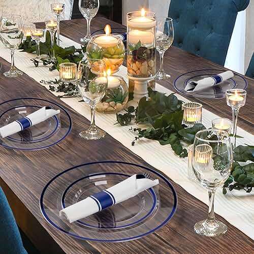 Goodluck 175 Piece Dark Blue Plastic Dinnerware Set for Party, Clear Disposable Plates for 25 Guests, Include: 25 Dinner Plates, 25 Dessert Plates, 25 Pre Rolled Napkins with Cutlery Set, 25 Cups - Image 6