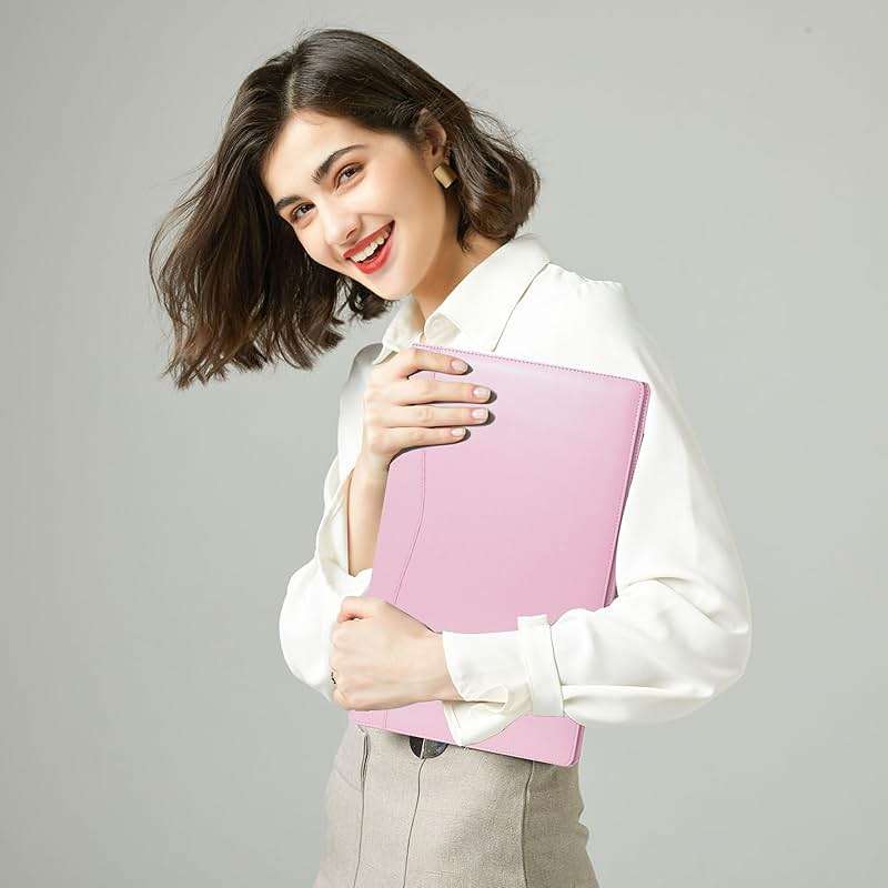 Leather Portfolio Folder Padfolio, Business Padfolio Organizer Document Planner Portfolio Binder Storage Pocket for Legal Pad Holder Paperwork Phone Men Women (Pink) - Image 2