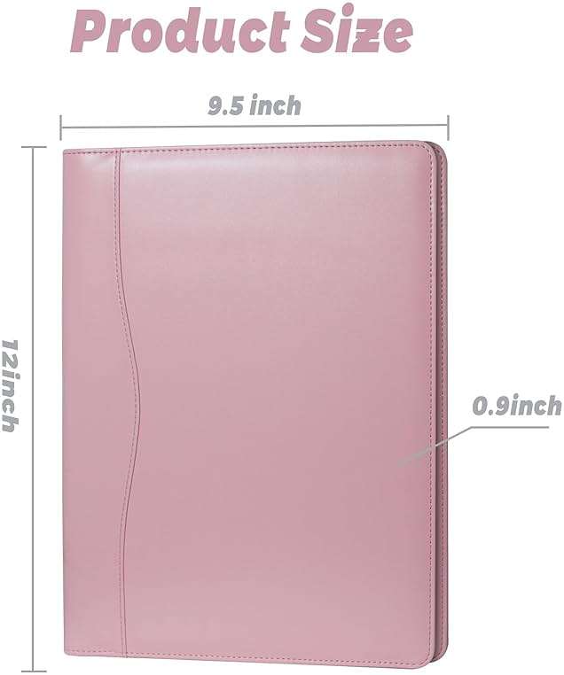 Leather Portfolio Folder Padfolio, Business Padfolio Organizer Document Planner Portfolio Binder Storage Pocket for Legal Pad Holder Paperwork Phone Men Women (Pink) - Image 3