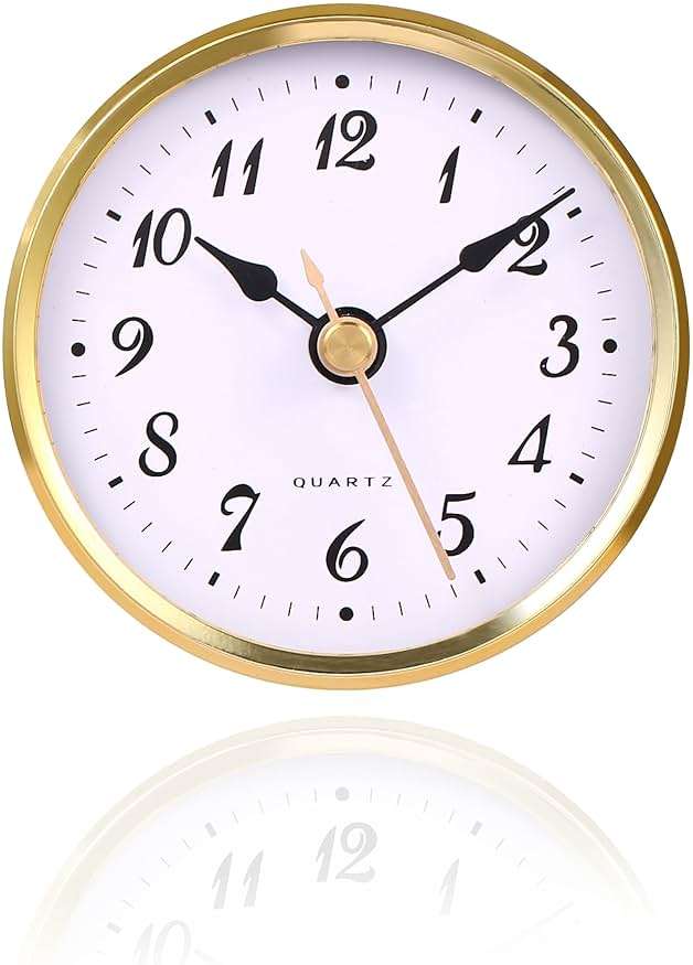 WinTaim Clock Insert 70mm (2.8 Inch), Classic Arabic Numerals Decor, Quartz Replacement, Battery Operated, Fits Hole Diameter 62mm (2.4 Inch) - Gold - Image 1