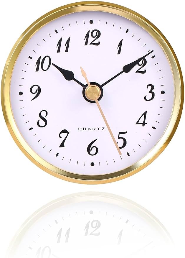WinTaim Clock Insert 70mm (2.8 Inch), Classic Arabic Numerals Decor, Quartz Replacement, Battery Operated, Fits Hole Diameter 62mm (2.4 Inch) - Gold - Product Image