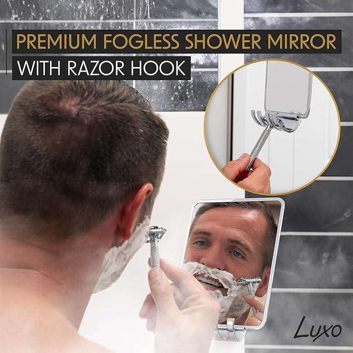 Luxo Shower Mirror, Shower Mirror fogless for Shaving with a Removable Razor Holder - Shaving Mirror for Shower with a Powerful Suction Cup - Shatterproof fogless Mirror for Shower - Image 2