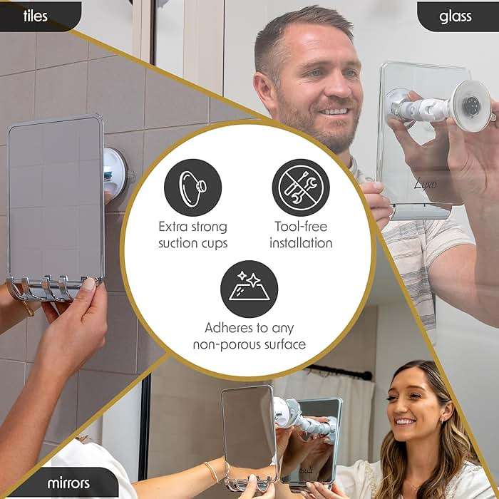 Luxo Shower Mirror, Shower Mirror fogless for Shaving with a Removable Razor Holder - Shaving Mirror for Shower with a Powerful Suction Cup - Shatterproof fogless Mirror for Shower - Image 4