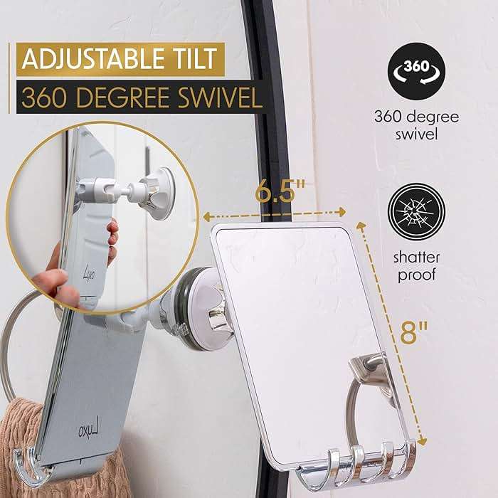 Luxo Shower Mirror, Shower Mirror fogless for Shaving with a Removable Razor Holder - Shaving Mirror for Shower with a Powerful Suction Cup - Shatterproof fogless Mirror for Shower - Image 5