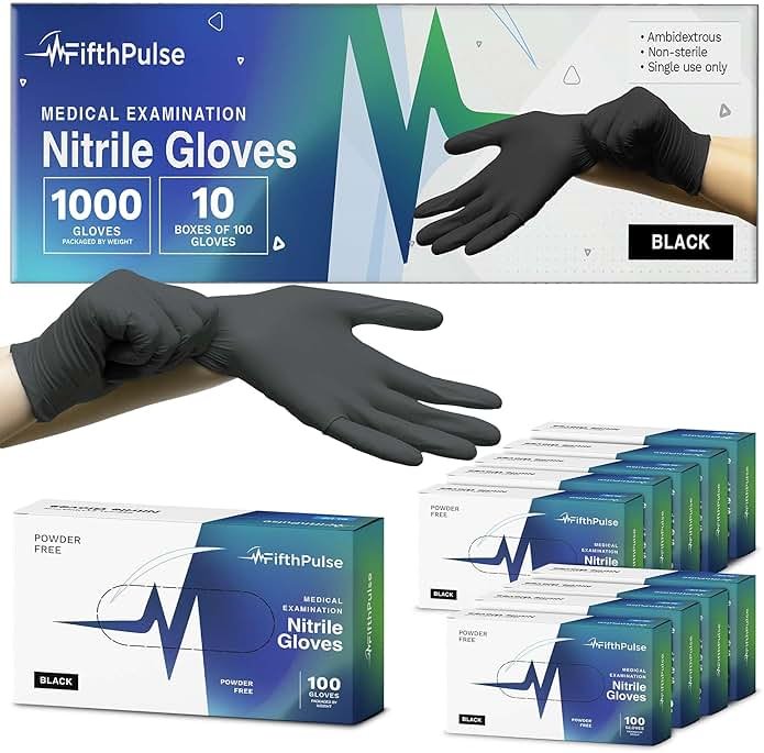 Black Nitrile Gloves Large, Case of 1000-3 Mil Disposable Rubber Gloves, Latex-Free, Powder-Free - Medical Exam Grade for Food Prep, Cleaning, Lab Use - Textured Grip - Click-Medical - Product Image