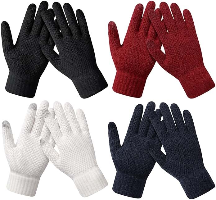 Loiyadn Winter Gloves - 4 Pairs Women's Winter Gloves, Winter Touchscreen Gloves Women Men, Warm Knit Gloves for Cold Weather - Product Image