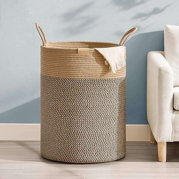 Nunsino Laundry Hamper 95L,Large Laundry Basket for Clothes,Decorative Storage Basket for Blankets,Cotton Rope Woven basket for bedroom,Dark Brown - Image 1