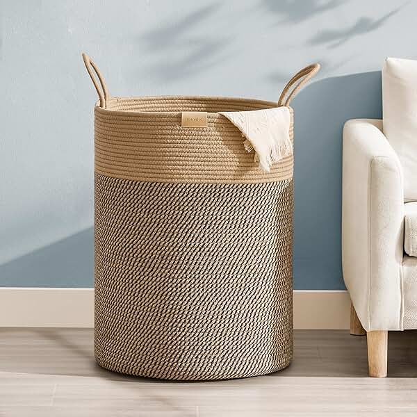 Nunsino Laundry Hamper 95L,Large Laundry Basket for Clothes,Decorative Storage Basket for Blankets,Cotton Rope Woven basket for bedroom,Dark Brown - Product Image