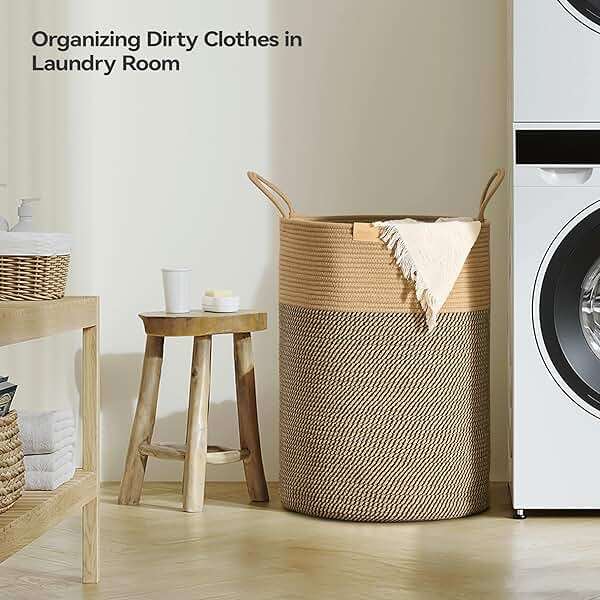 Nunsino Laundry Hamper 95L,Large Laundry Basket for Clothes,Decorative Storage Basket for Blankets,Cotton Rope Woven basket for bedroom,Dark Brown - Image 4