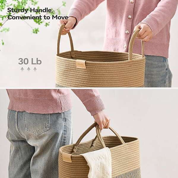 Nunsino Laundry Hamper 95L,Large Laundry Basket for Clothes,Decorative Storage Basket for Blankets,Cotton Rope Woven basket for bedroom,Dark Brown - Image 5