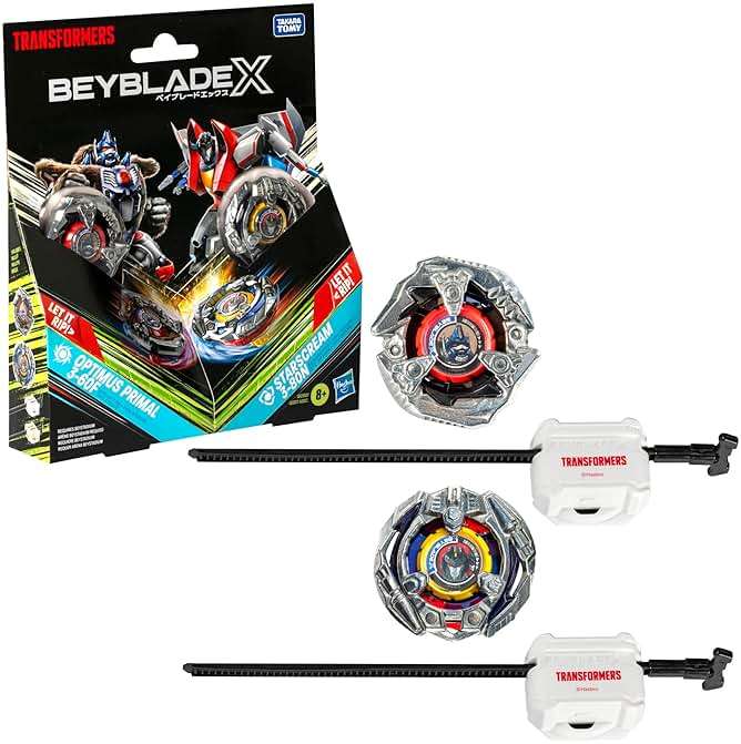 Beyblade X Transformers Collab Optimus Primal 3-60F vs. Starscream 3-80N Multipack Set with 2 Tops & 2 launchers; Battling Top Toys for 8 Year Old Boys & Girls (Amazon Exclusive) - Image 1