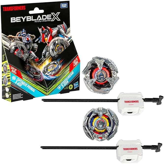 Beyblade X Transformers Collab Optimus Primal 3-60F vs. Starscream 3-80N Multipack Set with 2 Tops & 2 launchers; Battling Top Toys for 8 Year Old Boys & Girls (Amazon Exclusive) - Product Image