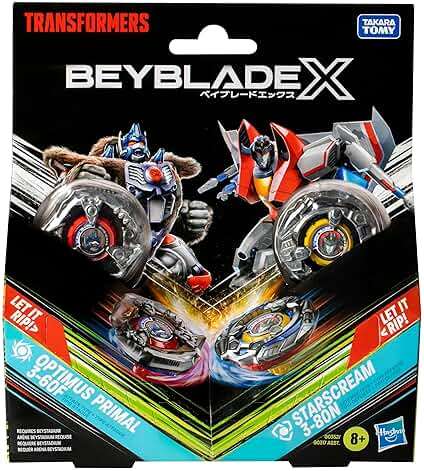 Beyblade X Transformers Collab Optimus Primal 3-60F vs. Starscream 3-80N Multipack Set with 2 Tops & 2 launchers; Battling Top Toys for 8 Year Old Boys & Girls (Amazon Exclusive) - Image 3