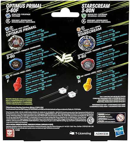 Beyblade X Transformers Collab Optimus Primal 3-60F vs. Starscream 3-80N Multipack Set with 2 Tops & 2 launchers; Battling Top Toys for 8 Year Old Boys & Girls (Amazon Exclusive) - Image 4