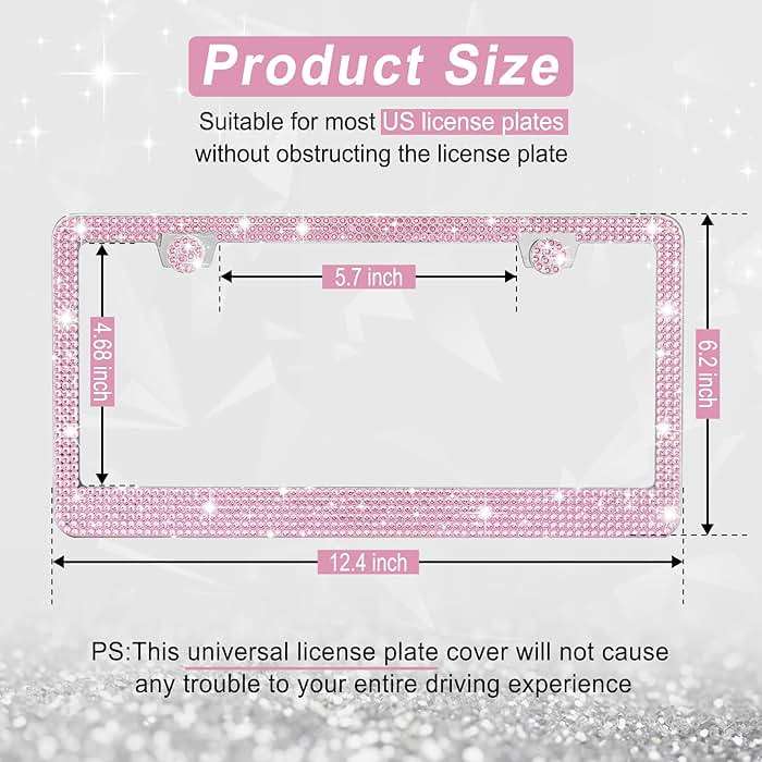 Amiss Bling License Plate Frame for Women, 2Pack Rhinestone Handcrafted Crystal Premium Stainless Steel, Stainless Steel Car Accessories with Diamond Sparkle Glitter Caps (Pink) - Image 2