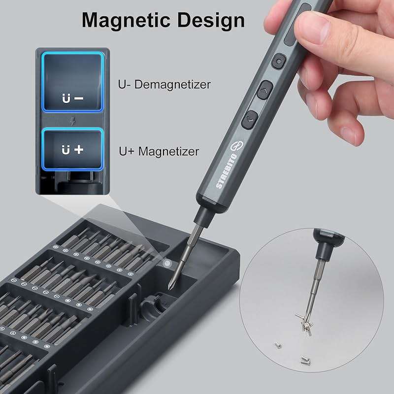 STREBITO Mini Electric Screwdriver Set, 70 in 1 Small Electric Screwdriver - 64 S2 Preicison Bits, 5 Torque Settings, 4 LED Lights, Mini Power Screwdriver Repair Tool Kit for PC Electronic (Standard) - Image 8