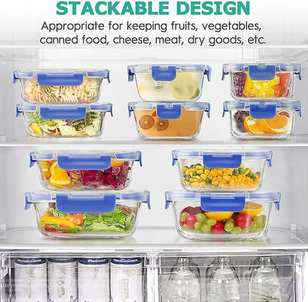 34pcs Glass Food Storage Containers with Lids Set, Airtight Glass Meal Prep Containers (17 Containers & 17 Lids), Leak Proof Lunch Container BPA-Free, Microwave, Oven, Freezer, Dishwasher Safe-Blue - Image 5
