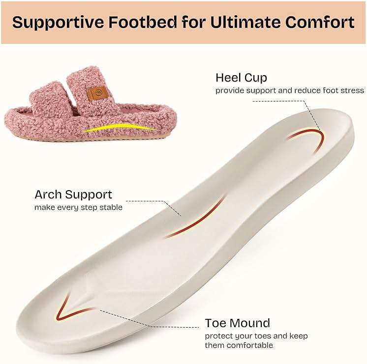 EverFoams Womens Fuzzy Open-toe Slippers Soft Comfy Memory Foam Indoor House Shoes - Image 3