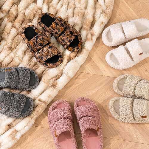 EverFoams Womens Fuzzy Open-toe Slippers Soft Comfy Memory Foam Indoor House Shoes - Image 6