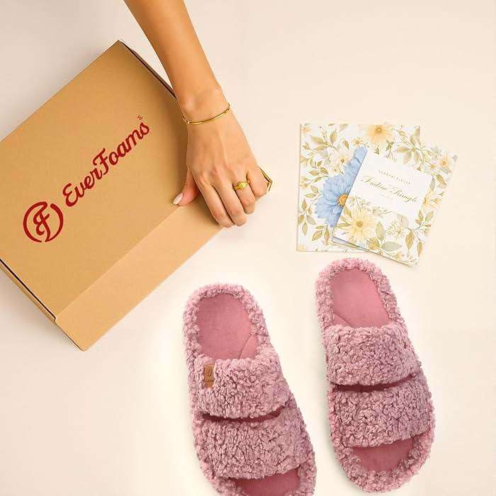 EverFoams Womens Fuzzy Open-toe Slippers Soft Comfy Memory Foam Indoor House Shoes - Image 7