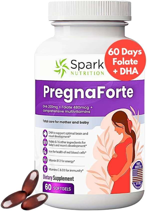 Pregnaforte 1 a day Prenatal vitamins for women 2 month: Folic acid, Fish Oil Omega 3 DHA/EPA, Vitamin D3, B6, Vitmain B12, C, E, Calcium, Iron, Magnesium, Zinc supplement FSA HSA eligble multivitamin - Image 1