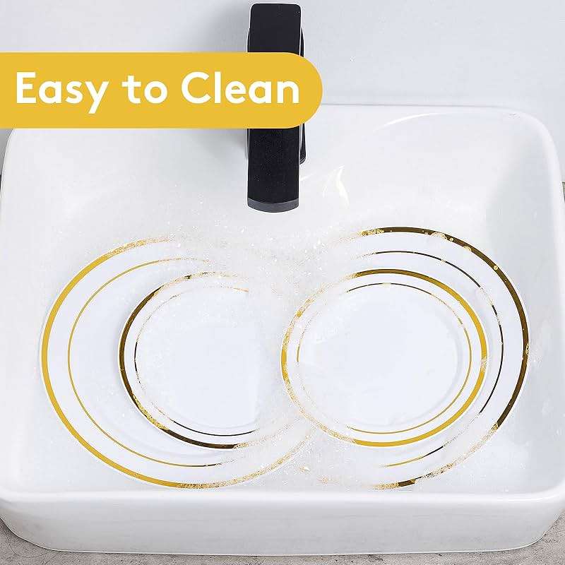 Goodluck 200PCS Gold Plastic Plates, Heavy Duty Disposable Gold Plates with 100 10.25 inch Dinner Plates and 100 7.5 inch Dessert Plates for Party, Holiday, Wedding, Thanksgiving - Image 7
