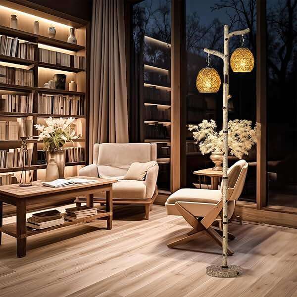 Scenekoy 68.5" Rustic Farmhouse Remote Control Switch Birch Tree Floor lamp with Bird Nest Lantern Shade Vintage Standing Lamp for Living Room Bedroom Hotel Bar Office Wood House(Bulb Included) - Image 6