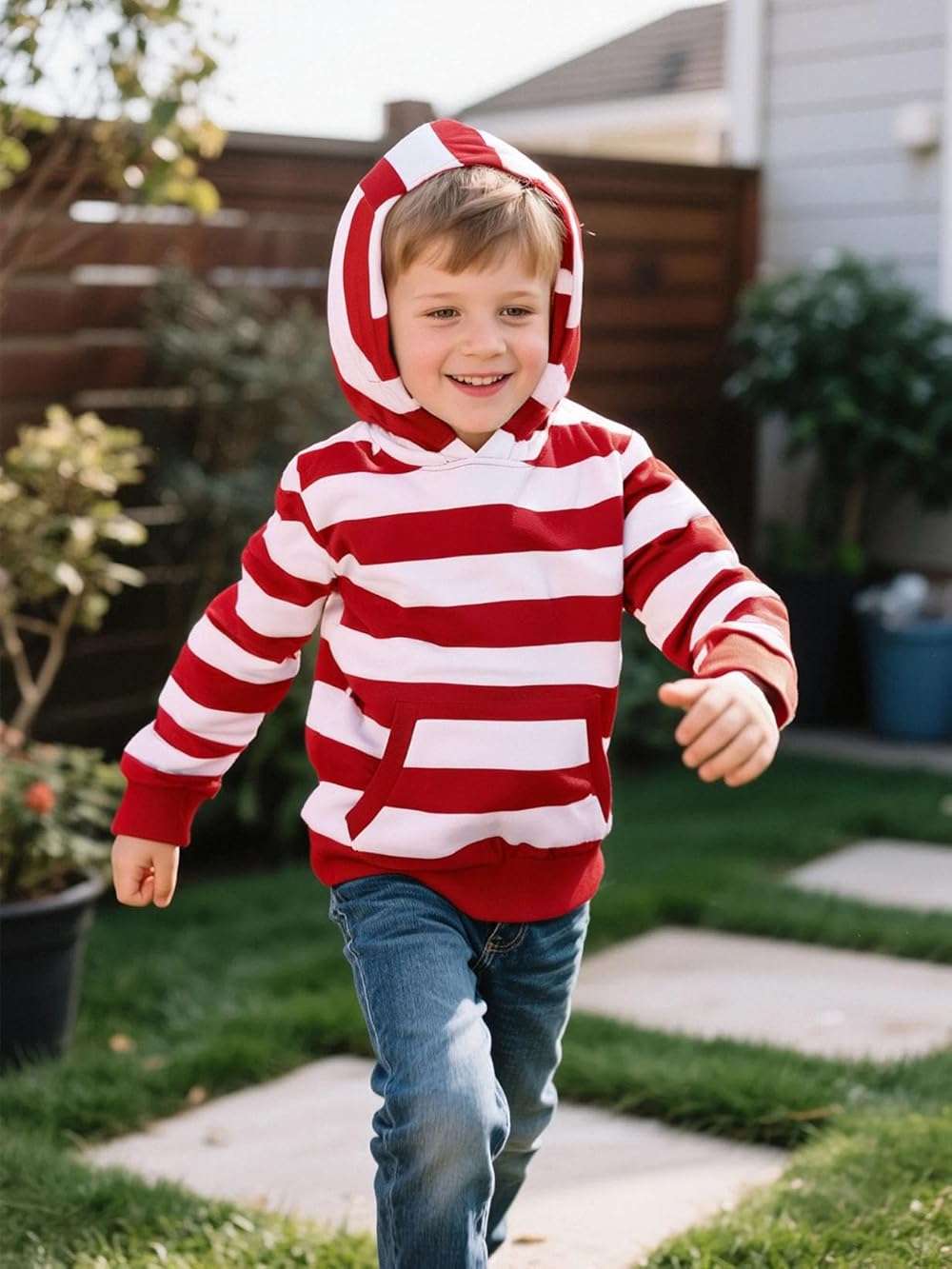 COSLAND Boys' Striped Hoodies Kids Cotton Long Sleeve Hooded Sweatshirts, X-Small-Large - Image 2