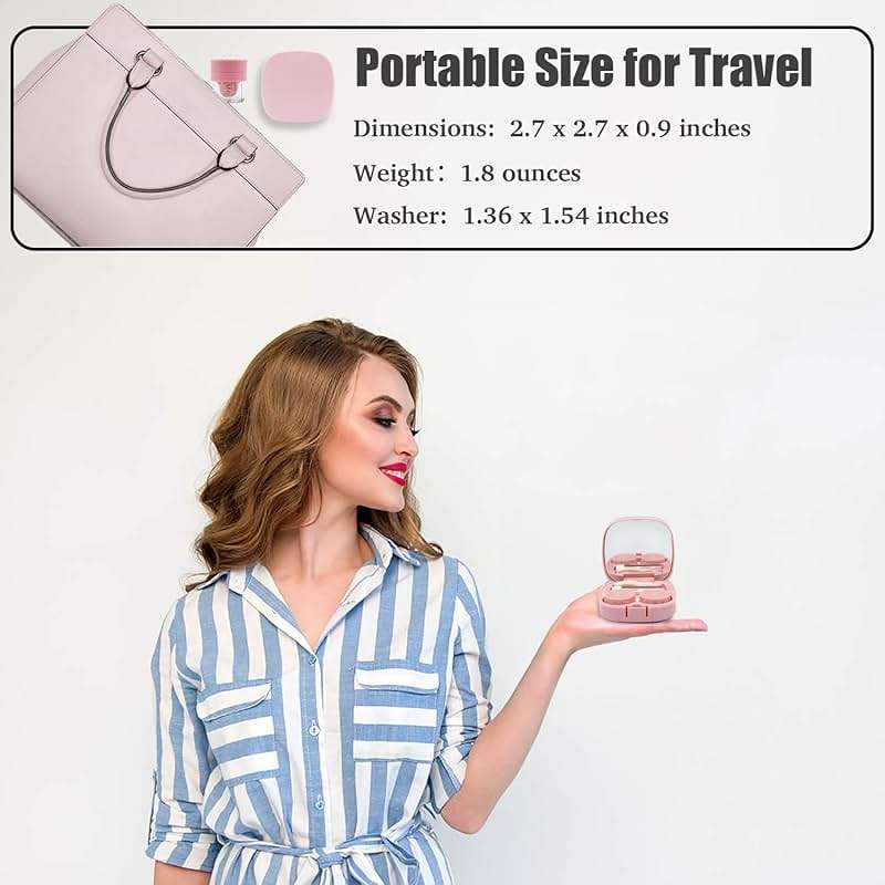 Vastsoon Contact Lens Case with Cleaner Washer, Travel Size Cute Colored Contact Lenses Applicator Removal Tool Kit with Mirror Solution Bottle for Daily Outdoor (Pink) - Image 3