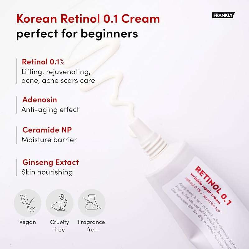 FRANKLY Retinol 0.1% Cream, 1.01 fl oz - Beginner Retinol | Night Cream | with Ceramides & Natural Ginseng | Anti-aging, Wrinkles Care, Reduces Congestion and hyperpigmentation | Korean Skin Care - Image 3