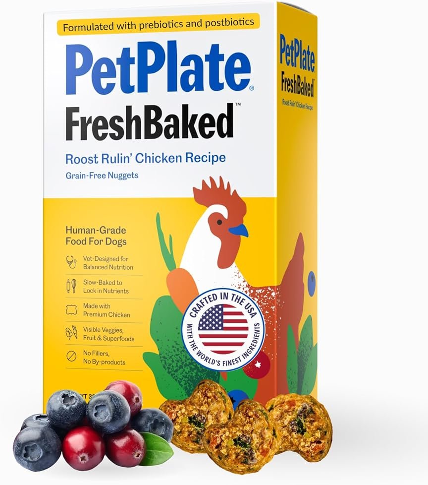 PetPlate Roost Rulin' Chicken FreshBaked Dry Dog Food, Gently Baked and Air-Dried Human Grade Dog Food, Formulated with Prebiotics and Postbiotics, Grain Free, No Fillers or by-Products 2lbs - Product Image