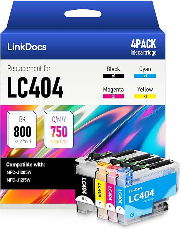 LinkDocs LC404 Ink Cartridges Replacement for Brother LC404 to use with Brother MFC-J1205W MFC-J1215W Printers (Black Cyan Magenta Yellow 4 Pack) - Image 1