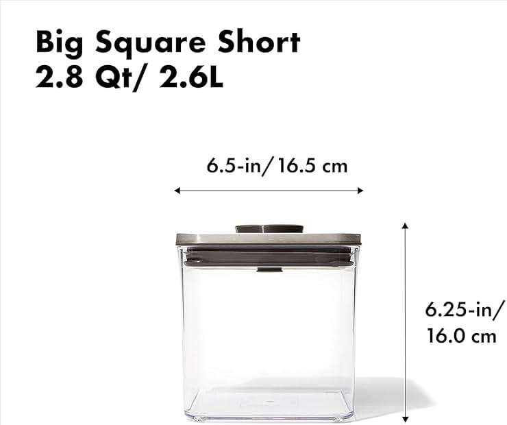 OXO Steel POP Container Big Short Sqaure - 2.8 Qt (Pack of 4) Airtight Food Storage Containers for Cereal, Grains & More, Grey - Image 2