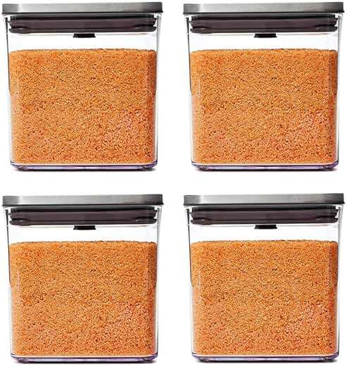 OXO Steel POP Container Big Short Sqaure - 2.8 Qt (Pack of 4) Airtight Food Storage Containers for Cereal, Grains & More, Grey - Image 3
