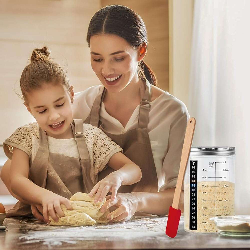 Tyniaide 40oz/1200ml Sourdough Starter Kit – Extra Thermometer Strips and Breathable Covers Included in Sourdough Starter Jar – A Perfect Sourdough Bread Starter Kit for Beginners to Expert - Image 2