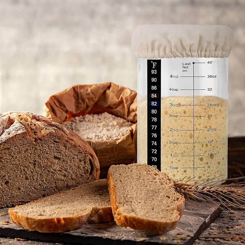 Tyniaide 40oz/1200ml Sourdough Starter Kit – Extra Thermometer Strips and Breathable Covers Included in Sourdough Starter Jar – A Perfect Sourdough Bread Starter Kit for Beginners to Expert - Image 6