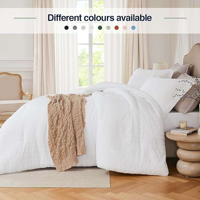 Quataly White Comforter Queen,3PCS Seersucker Lightweight Bed Set for All Season,1 Elegant Comforter (90"x90") and 2 Soft Pillowcases (20"x30") - Image 3