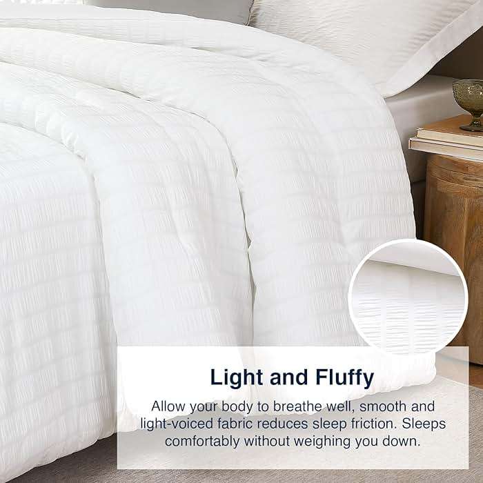 Quataly White Comforter Queen,3PCS Seersucker Lightweight Bed Set for All Season,1 Elegant Comforter (90"x90") and 2 Soft Pillowcases (20"x30") - Image 5